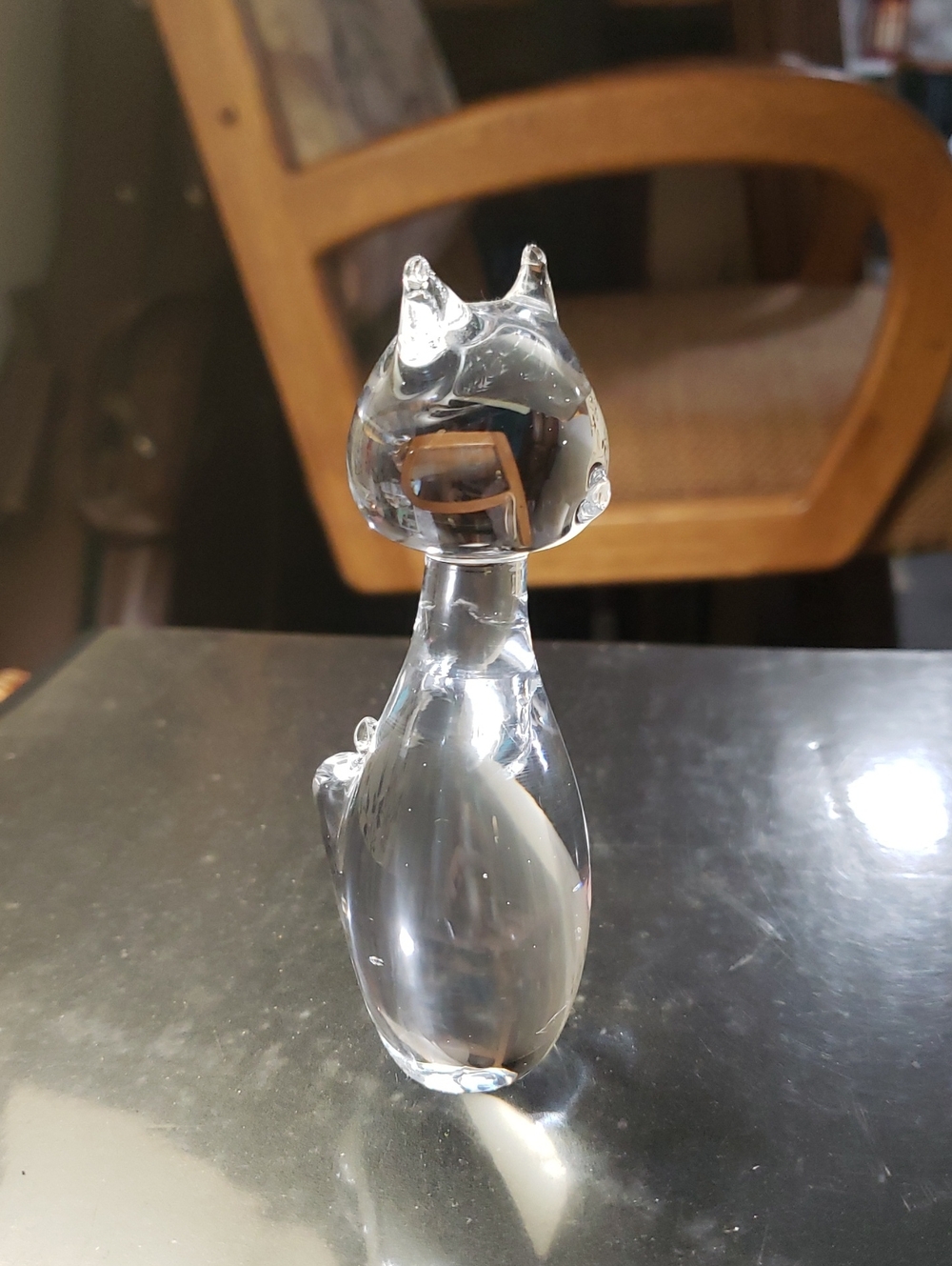 Clear Glass Cat Figurine - Decorative Cat Sculpture